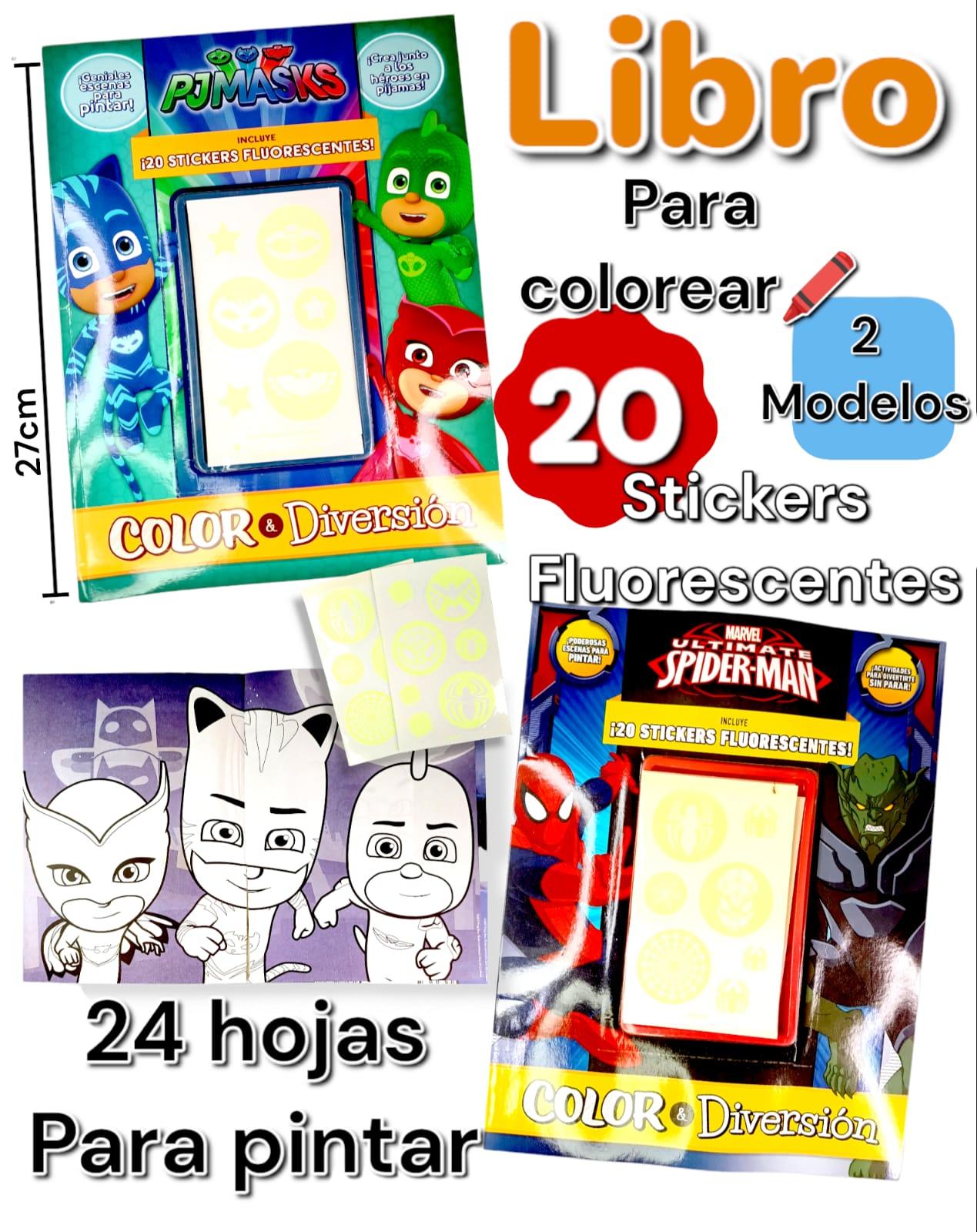 Libro COLOR Y DIVERSION Para Colorear 20 stickers Fluorescentes 27cm